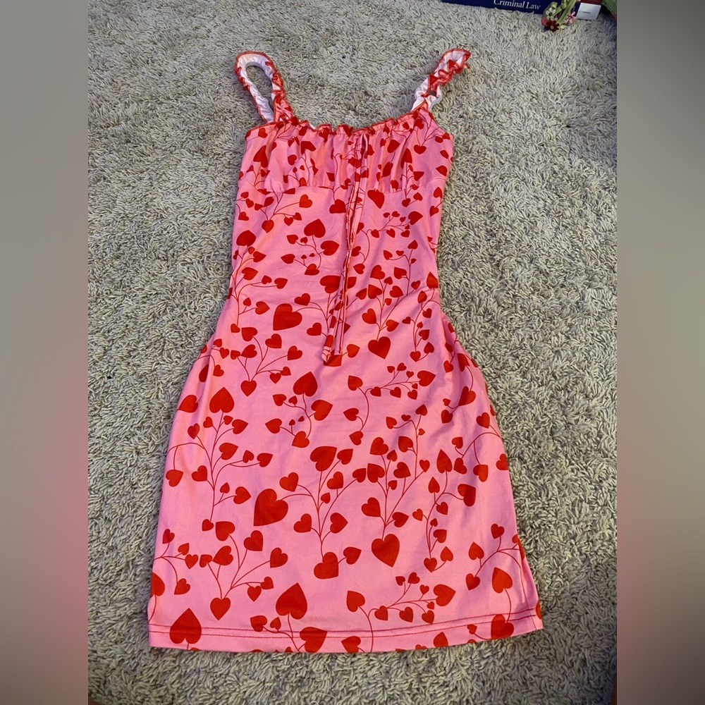 Pink dress with red hearts size XS
